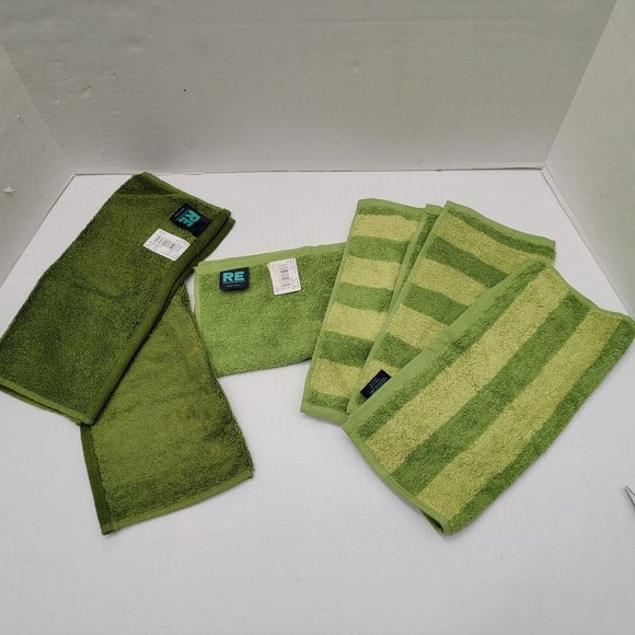 New RE 6 Kitchen bathroom stripe solid Forest green hand Wash towels - Picture 1 of 8